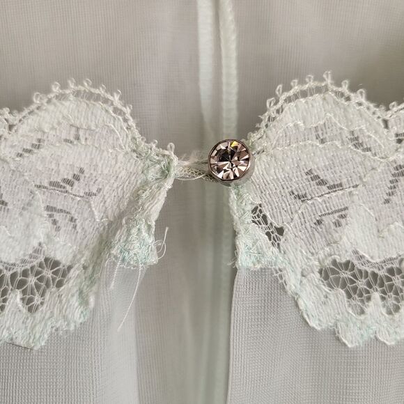 Vintage Seafoam Green Double Layer Lace Trim Single button closure Pinup Robe M - Picture 3 of 13